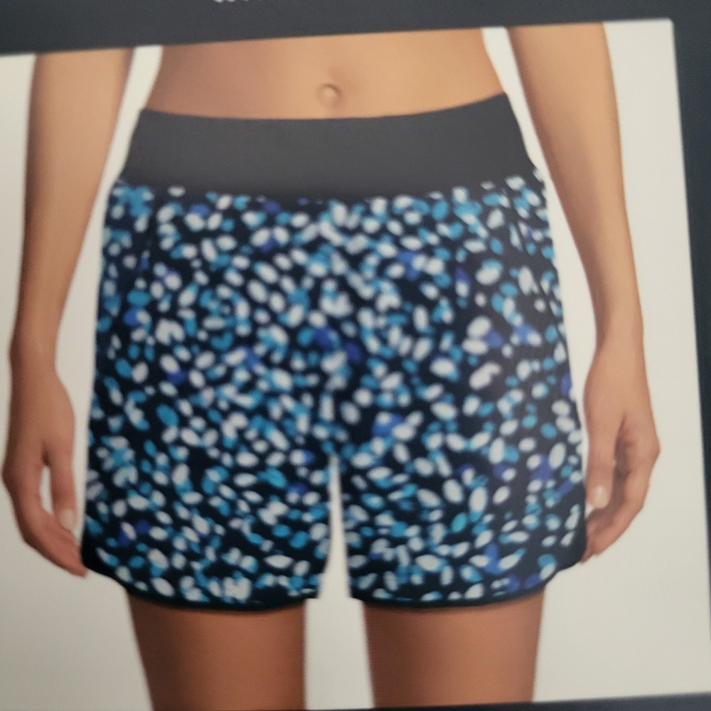 Land's End Women XL 5" Swim Board Shorts Blue Pockets Stretch With Panty